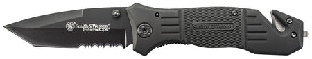 Smith & Wesson Extreme Ops SWFR2SCP Folding Tanto Knife 3.30" Partially Serrated SS Blade 4.70" Black Handle Strap Cutter
