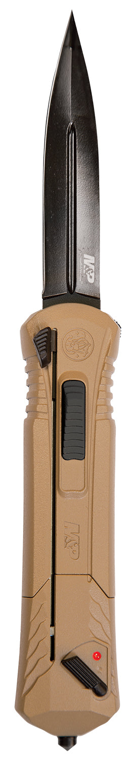 Smith & Wesson M&P 1092050 OTF Auto Knife 3.50" Spear Point Black Oxide AUS-8A Blade FDE Aluminum Handle with Glass Breaker