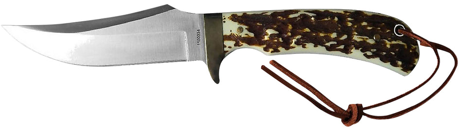 Uncle Henry 1100035 Next Gen Staglon Skinner 4.25" Plain Stainless Steel Blade with Brass Finger Guard and Sheath