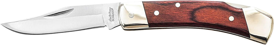 Uncle Henry LB5 Smokey II Folding Knife Clip Point Plain Stainless Steel Blade, 3.70" Wood Handle, Sheath Included