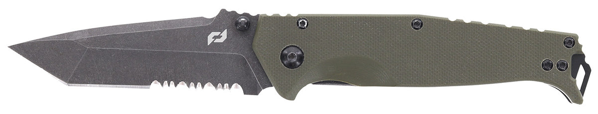 Schrade 1159324 Melee Assisted Open Folder 3.50" Tanto Part Serrated Dark Stonewash D2 Blade OD Green Handle