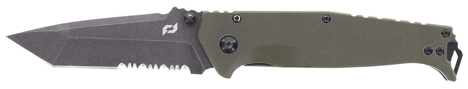 Schrade 1159324 Melee Assisted Open Folder 3.50" Tanto Part Serrated Dark Stonewash D2 Blade OD Green Handle