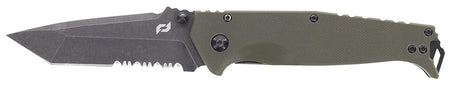 Schrade 1159324 Melee Assisted Open Folder 3.50" Tanto Part Serrated Dark Stonewash D2 Blade OD Green Handle