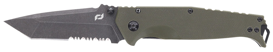 Schrade 1159324 Melee Assisted Open Folder 3.50" Tanto Part Serrated Dark Stonewash D2 Blade OD Green Handle