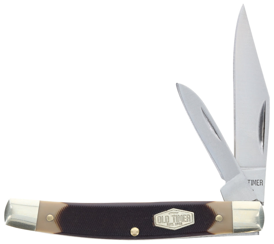 Old Timer Middleman Jack 1179231 Folding Knife Clip/Sheepsfoot Stainless Blades Black/Tan Bone Handle