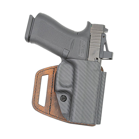 Versacarry VSL211G19 V-Slide Outside Waistband Holster Brown Leather/Polymer Fits Glock 19 RH