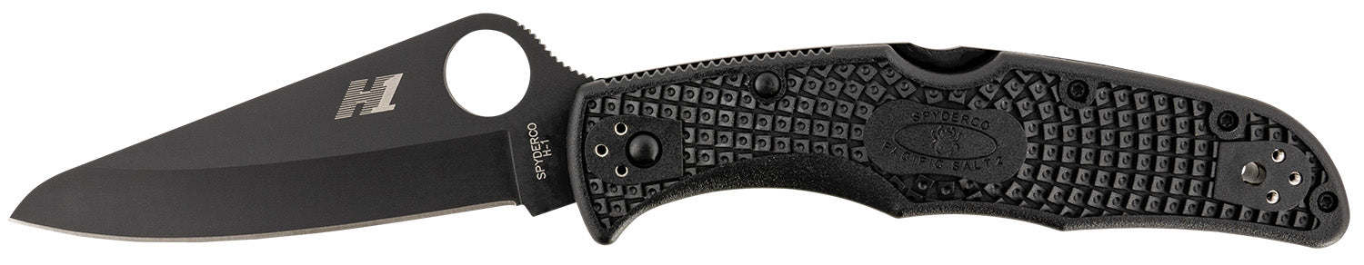 Spyderco C91PBBK2 Pacific Salt 2 3.78" Plain Drop Point H2 Steel Black Blade Black Textured FRN Handle w/ Clip