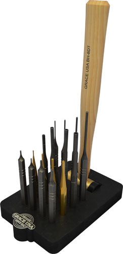 Grace USA AR15 Punch and Hammer Set 17 Piece with Bench Block