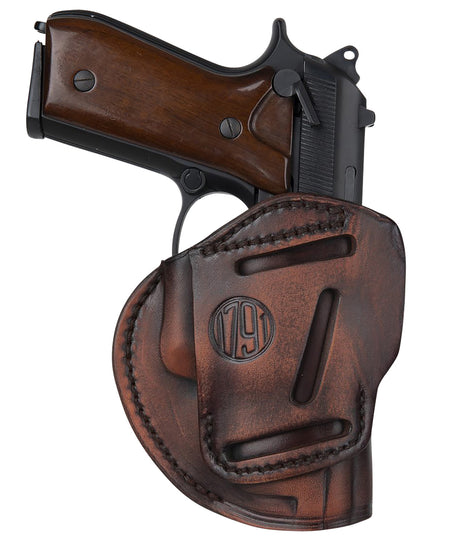 1791 Gunleather 3WH6VTGA 3-Way Concealment Holster Size 06 Vintage Leather Belt Loop - Ambidextrous