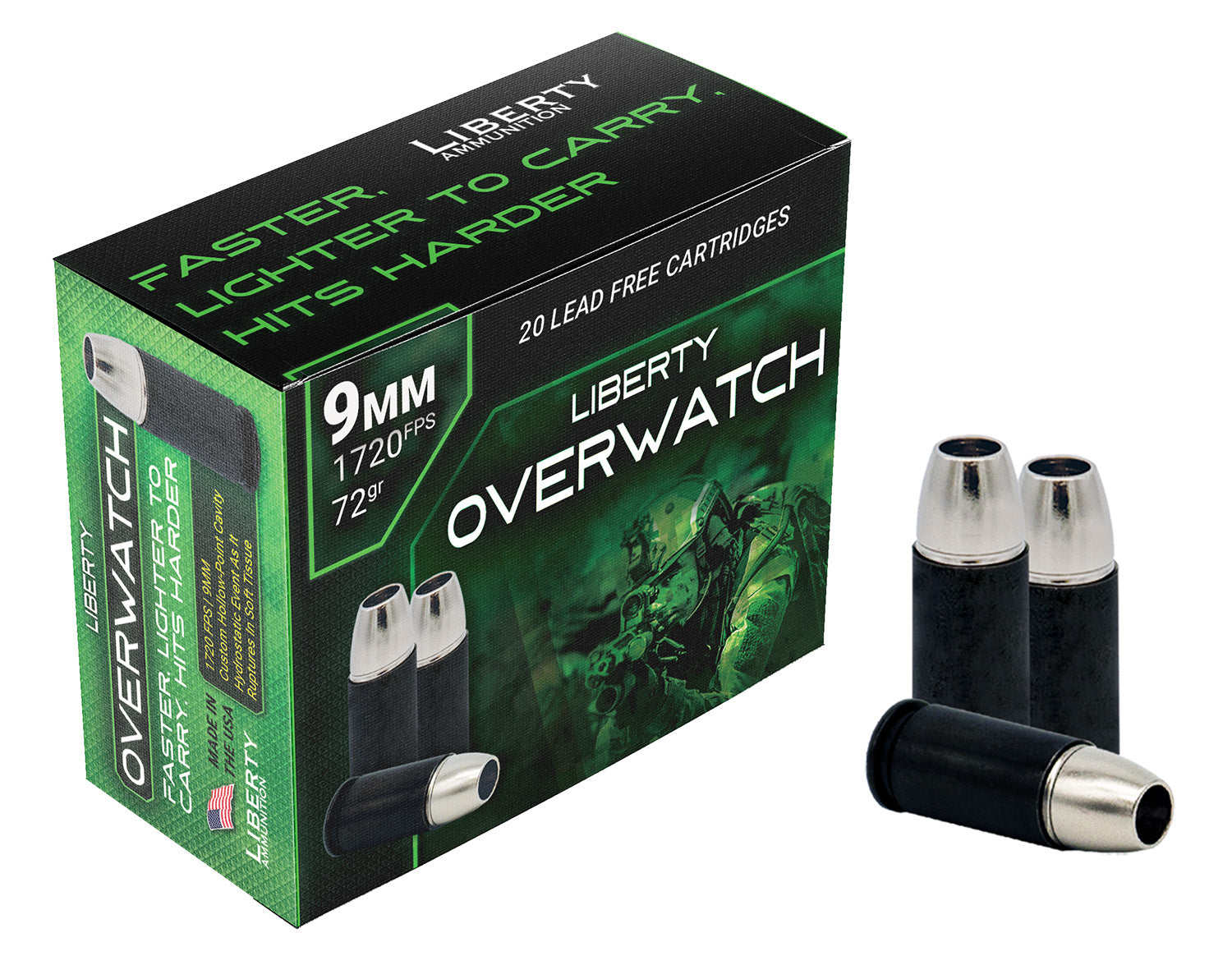 Liberty Ammunition 9mm Luger/Parabellum LAOW9MM721700 OverWatch Open Cavity Design 72 Grain
