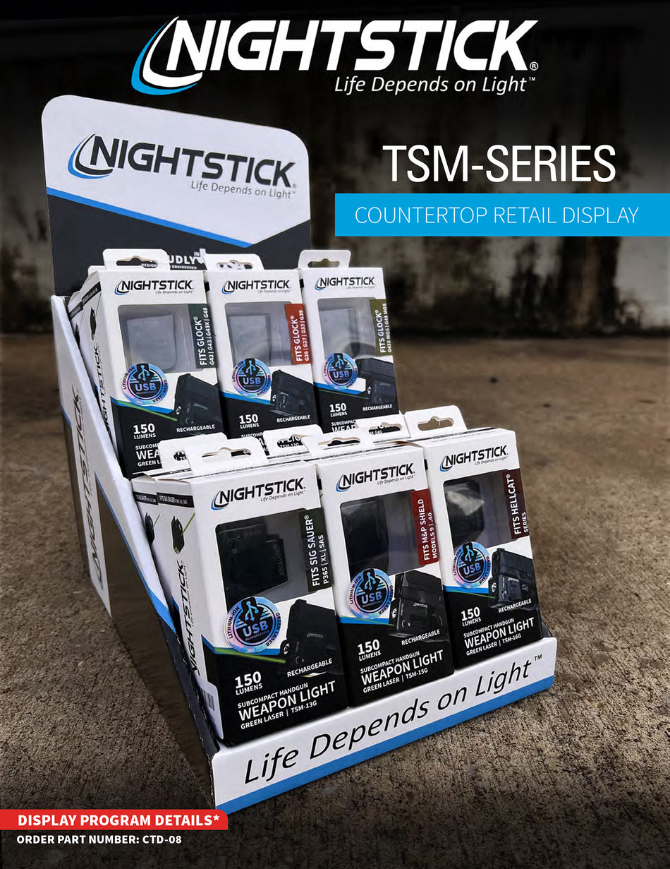 Nightstick CTD08 12-Count TSM Series Weapon Light with Green Laser Counter Display