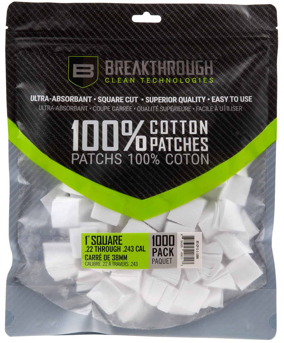 Breakthrough Clean 243/270 Cal 1" Square Cleaning Patches 1000 pieces BTCPS11000