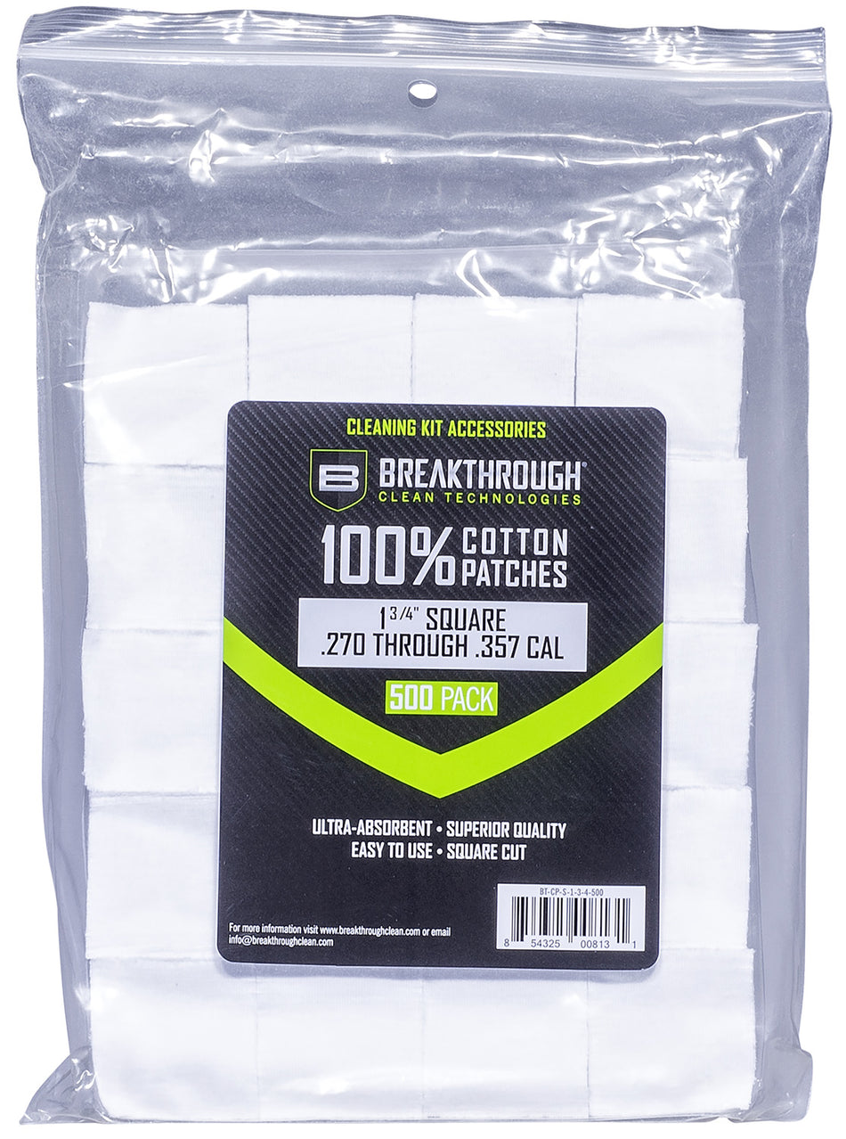 Breakthrough Clean 270/357 Cal 1.75" Square Cleaning Patches 500 Pieces BTCPS134500