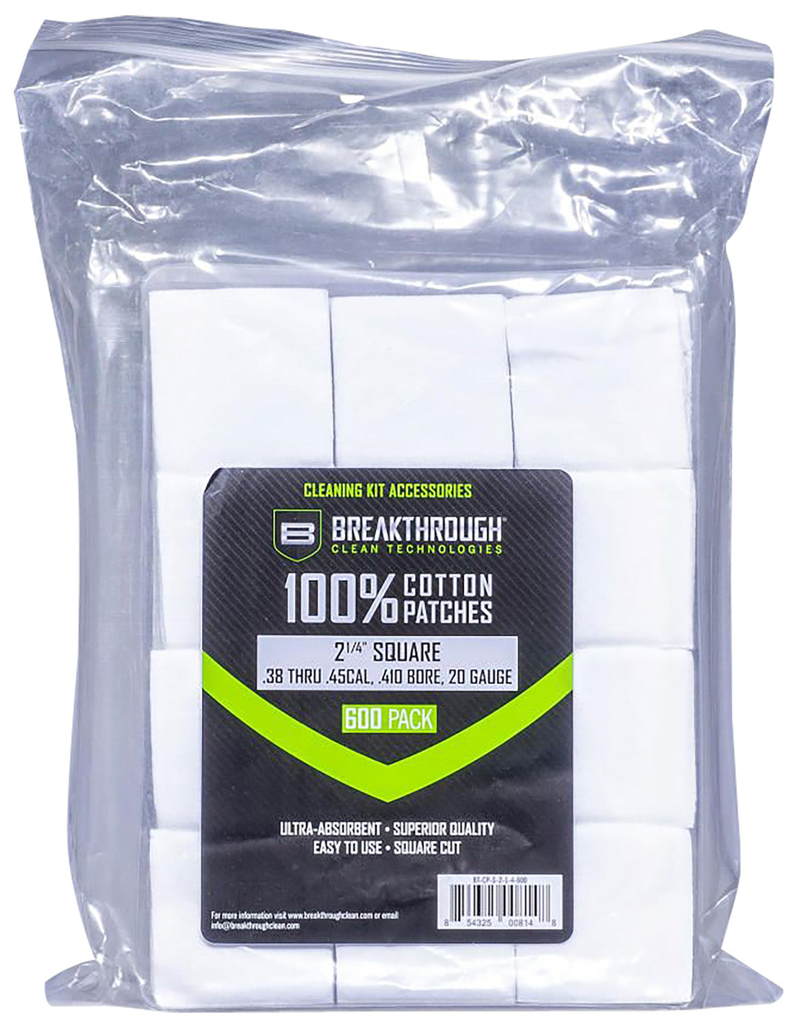 Breakthrough Clean 38-45 Cal/.410-20 Gauge Square Cleaning Patches 600 Pieces BTCPS214600