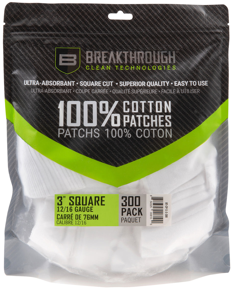 Breakthrough Clean 12-16 Gauge Square Cleaning Patches 300 Pieces BTCPS3300