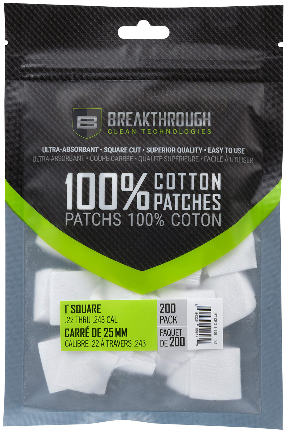 Breakthrough Clean .22-243 Cal Square Cleaning Patches 200 Pieces BTCPS1200