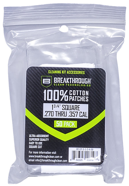 Breakthrough Clean 270/357 Cal 1.75" Square Cleaning Patches 50 Pieces BTCPS13450