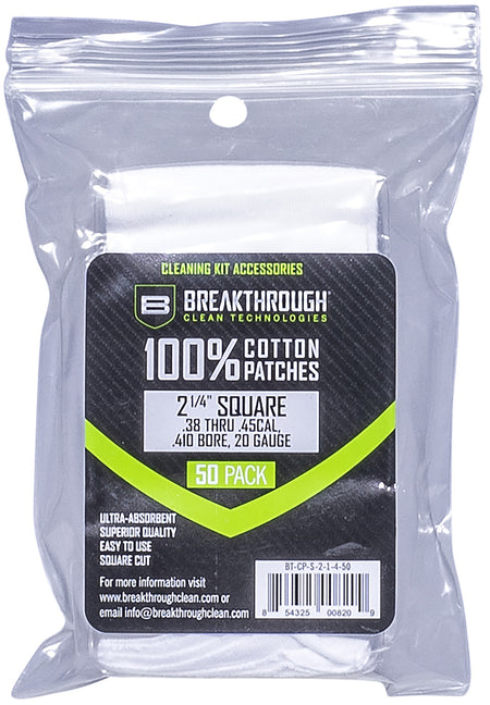 Breakthrough Clean .38-.45 Cal/.410-20 Gauge 2.25" Square Cleaning Patches 50 Pieces BTCPS21450