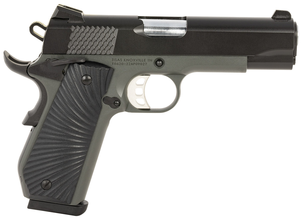 Tisas 10100103 1911 Stingray Carry 45 ACP 8+1 4.25" Stainless Steel Barrel, Black Cerakote Serrated Slide, Dark Gray Cerakote Aluminum Frame w/Beavertail, Black Sunburst G10 Grips