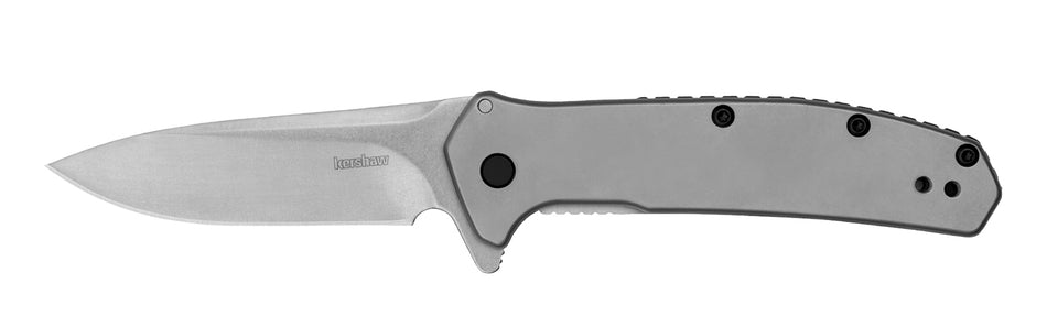 Kershaw Outcome Assisted Open 2.80" Clip Point Stonewashed 8Cr13MoV Blade, Bead Blasted SS Handle, Reversible Deep-Carry Clip
