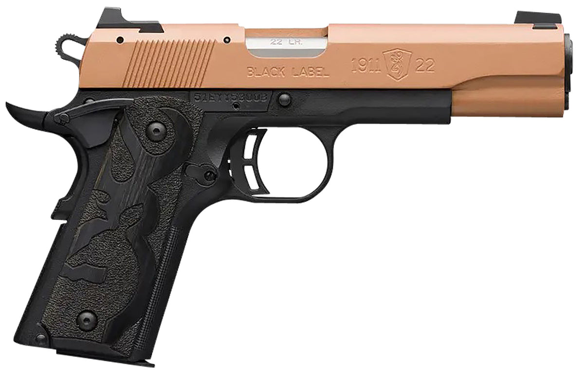 Browning 1911 Black Label Full Size 22 LR Pistol, Copper Cerakote Slide, Black Laminate Wood Grip