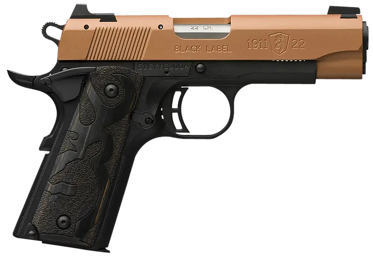 Browning 1911 Black Label Compact 22 LR Pistol, Copper Cerakote Slide, Black Laminate Wood Grip