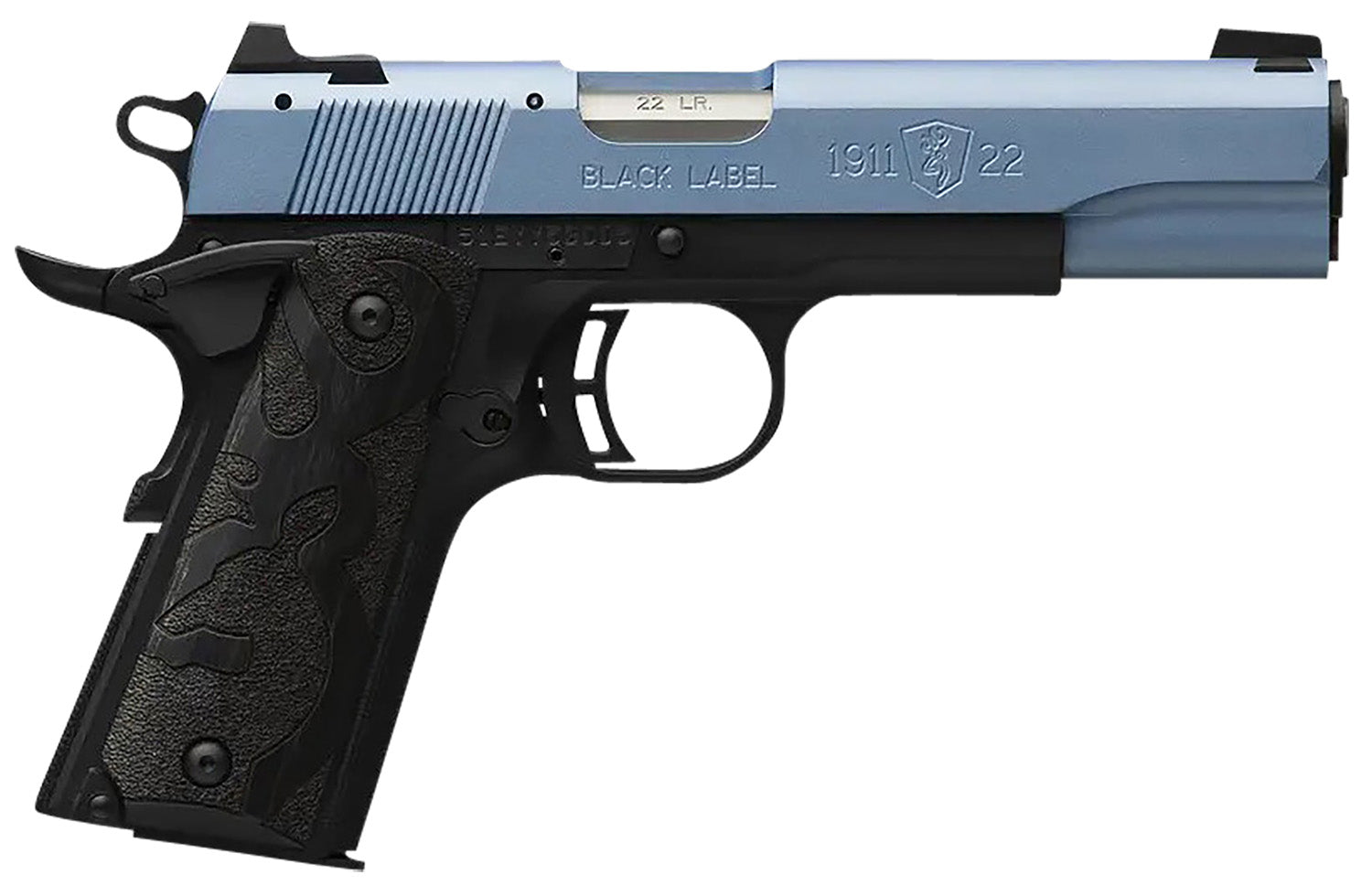 Browning 1911 Black Label Full Size 22 LR Pistol, Polar Blue Cerakote Slide, Black Laminate Wood Grip