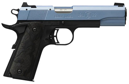 Browning 1911 Black Label Full Size 22 LR Pistol, Polar Blue Cerakote Slide, Black Laminate Wood Grip