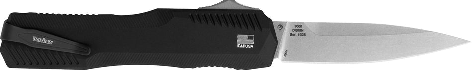 Kershaw Livewire 9000 3.30" Out-the-Front Auto Spear Point CPM 20CV Stonewashed Blade, Black Anodized Aluminum Handle & Reversible Clip