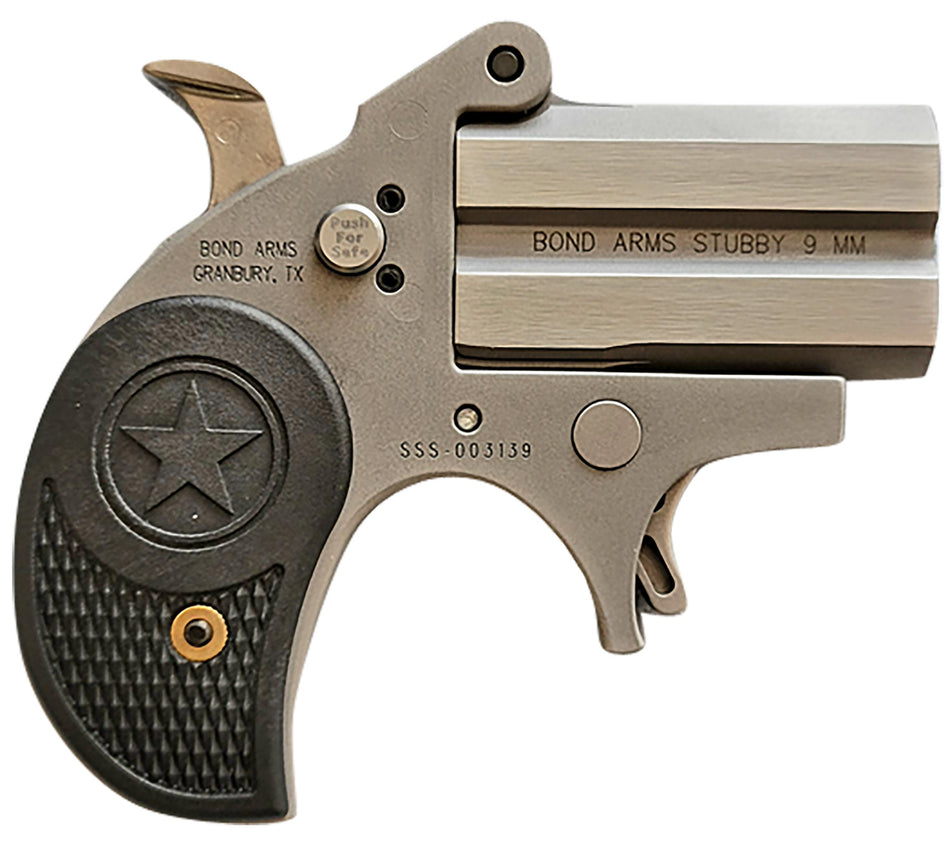 Bond Arms Stubby 9mm Luger 2-Round Derringer, 2.20" Matte Stainless Frame, Black Textured Polymer Grips