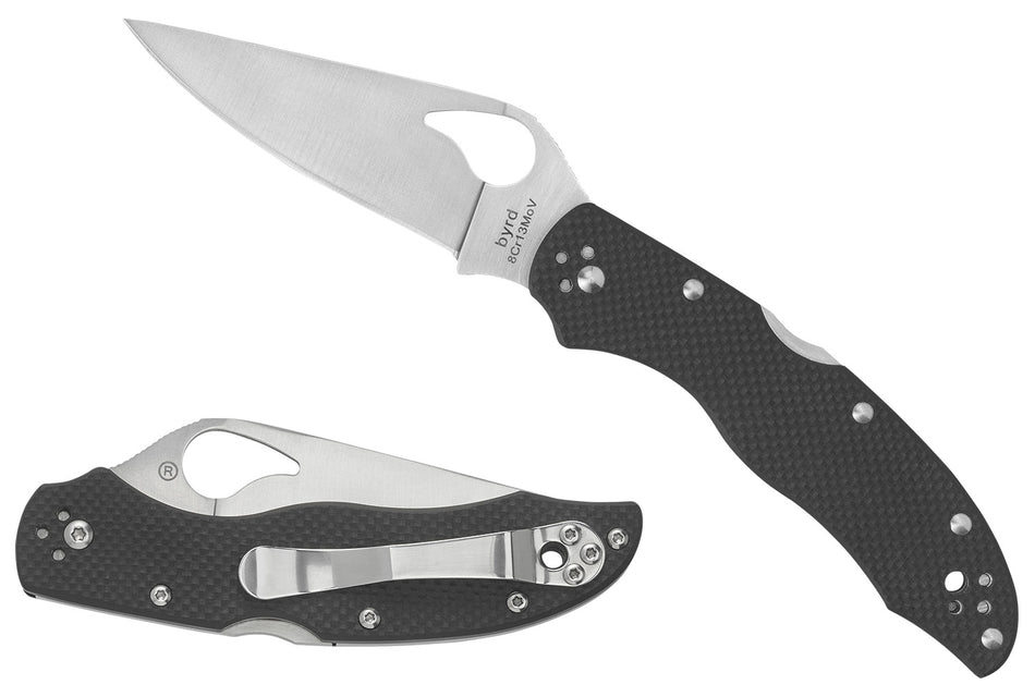 Spyderco BY01GPS2 Byrd Harrier 2 3.39" Part Serrated Stonewashed 8Cr13MoV Drop Point Blade Black G10 Handle w/ Clip