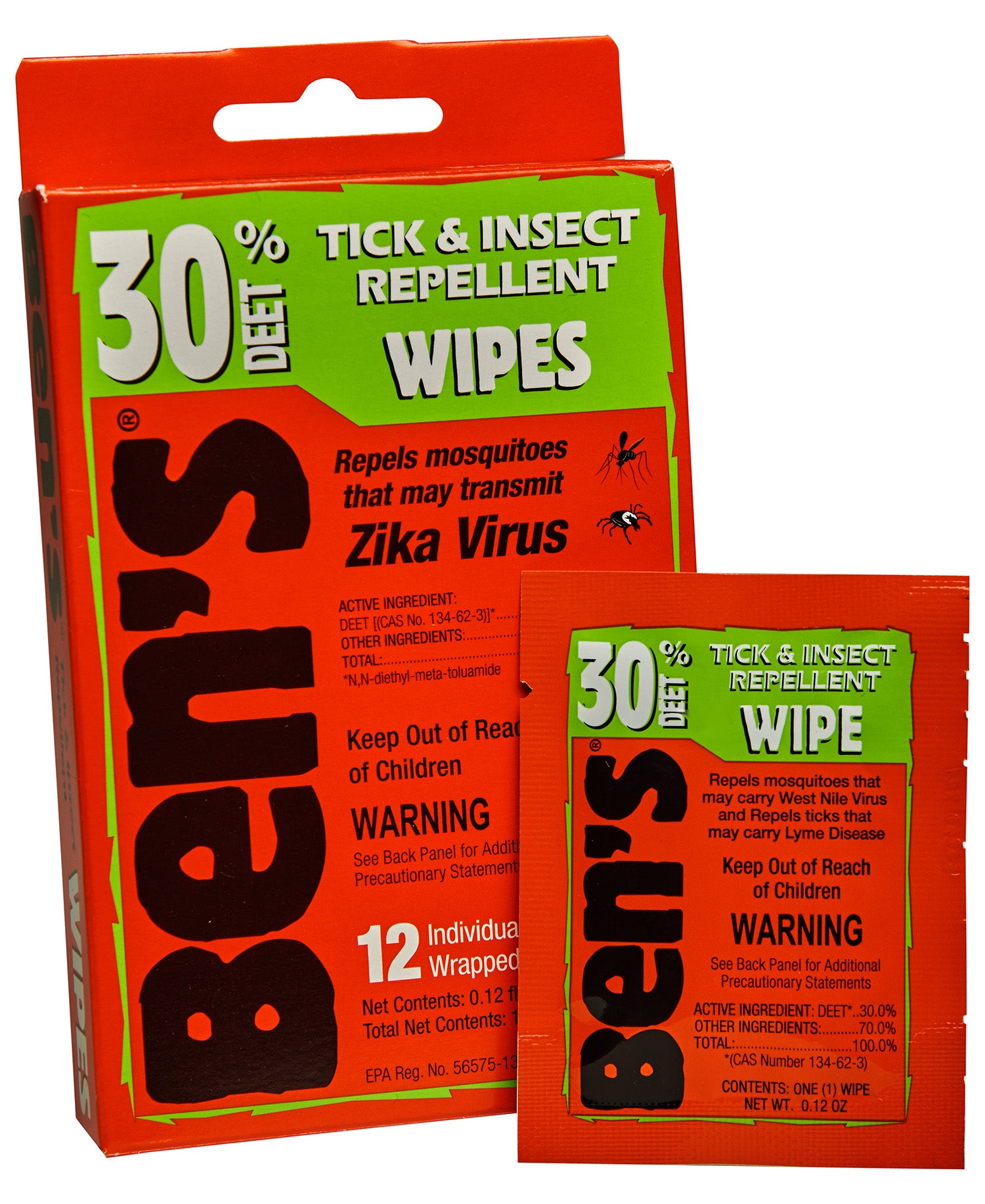 Ben's 00067085 Tick and Insect Repellent Wipes 30% DEET 12-Pack