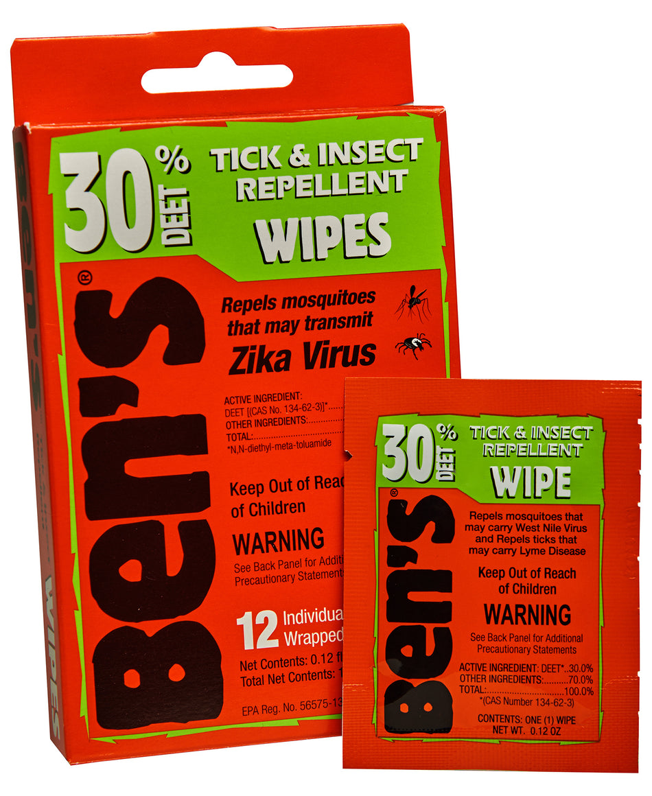 Ben's 00067085 Tick and Insect Repellent Wipes 30% DEET 12-Pack