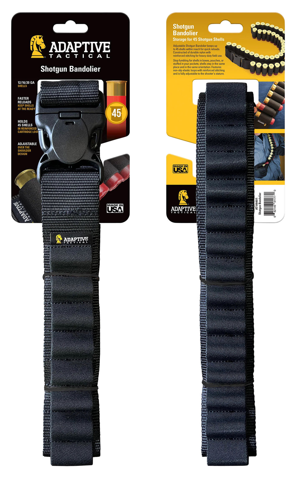 Adaptive Tactical 45-Round Adjustable Shotgun Bandolier Black Reinforced Nylon