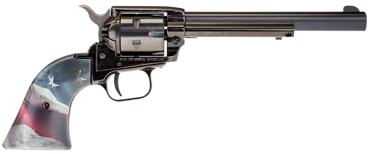 Heritage Rough Rider RR22B6US02 .22 LR 6-Shot Revolver, 6.5" Black Oxide Barrel, Black US Flag Grip