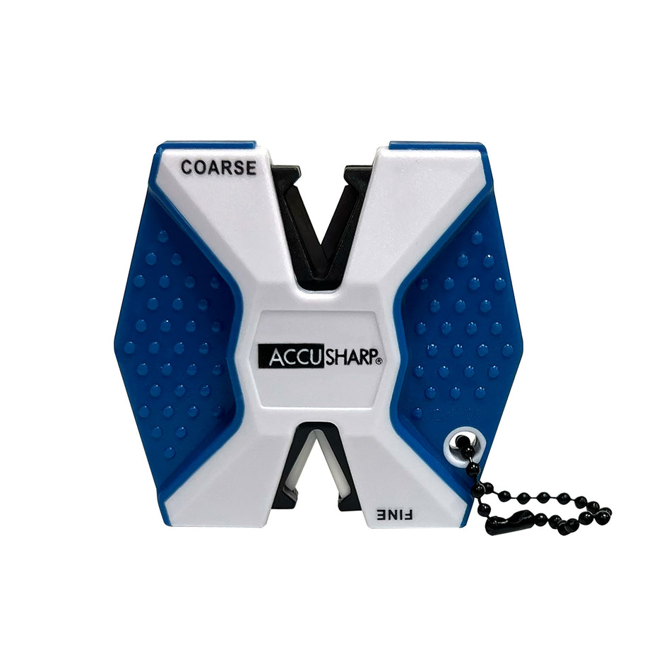 AccuSharp 2-Step Handheld Knife Sharpener Pre-Angled Ceramic and Tungsten Carbide Blades Blue White