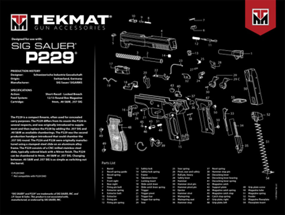TekMat TEKR20SIGP229 Sig P229 Cleaning and Maintenance Mat Multi-Color 15"x20"