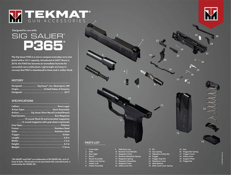 TekMat TEKR20SIGP365 Sig Sauer P365 Cleaning and Maintenance Mat Multi-Color 15"x20"