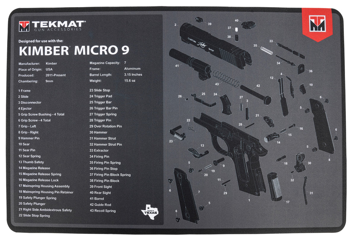 TekMat TEKR17KIMBERMCR9 Kimber Micro 9 Cleaning and Maintenance Mat Black/Gray 11"x17"