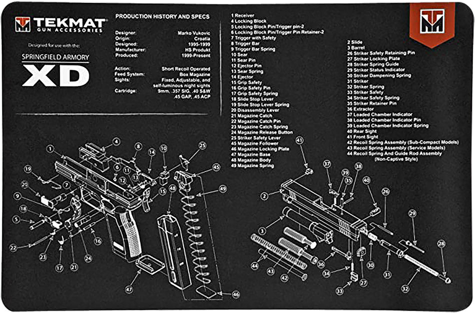 TekMat TEKR17XD Springfield XD Cleaning and Maintenance Mat Black/White 11"x17"