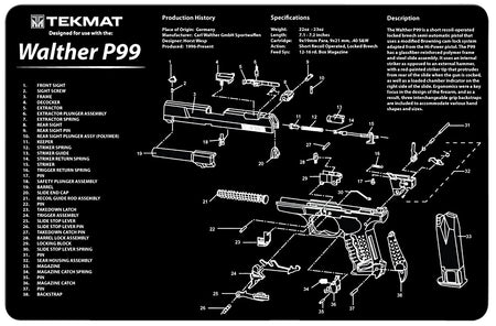TekMat TEKR17WALP99 Walther P99 Cleaning and Maintenance Mat Black/White 11"x17"