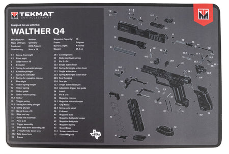 TekMat TEKR17WALQ4SF Walther Q4 SF Cleaning and Maintenance Mat Black/Gray 11"x17"