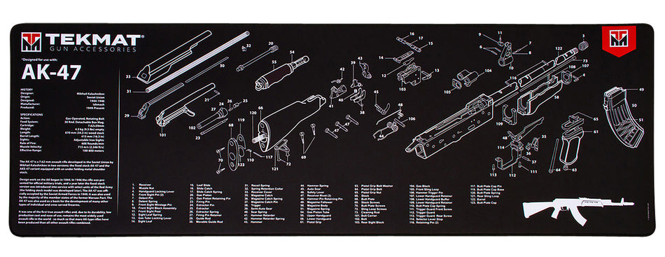 TekMat TEKR36AK47 AK-47 Cleaning and Maintenance Mat Black/White 12"x36"
