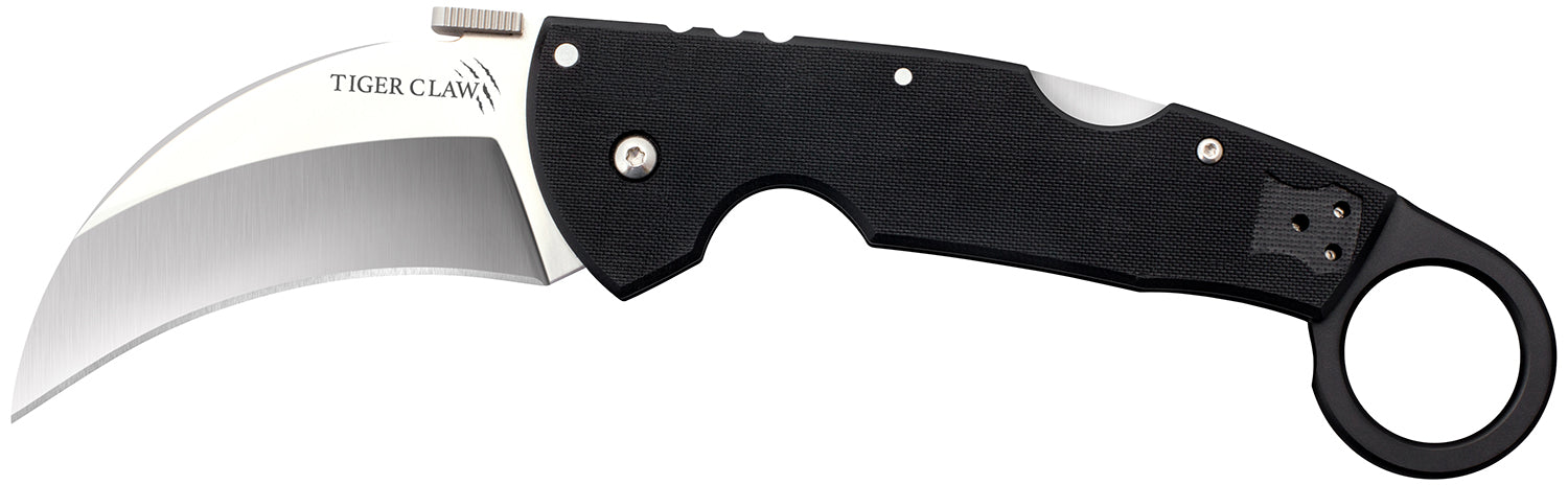 Cold Steel Tiger Claw CS22C 3.5" Folding Knife Stonewashed S35VN Hawkbill Blade Matte Black G10 Handle w/ Ring