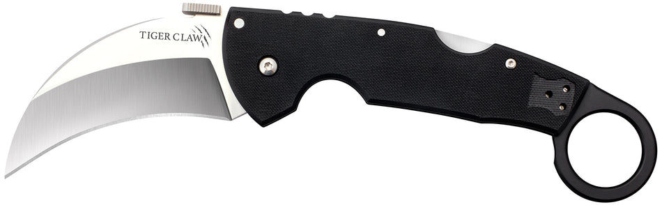 Cold Steel Tiger Claw CS22C 3.5" Folding Knife Stonewashed S35VN Hawkbill Blade Matte Black G10 Handle w/ Ring