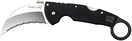 Cold Steel Tiger Claw CS22KFS 3.5" Folding Knife Serrated Stonewashed S35VN Hawkbill Blade Matte Black G10 Handle