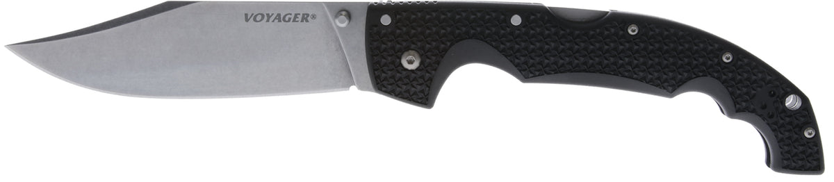 Cold Steel CS29AXB Voyager XL 5.50" Folding Drop Point, Stonewashed AUS-10A Blade, Black Textured Griv-Ex Handle and Clip