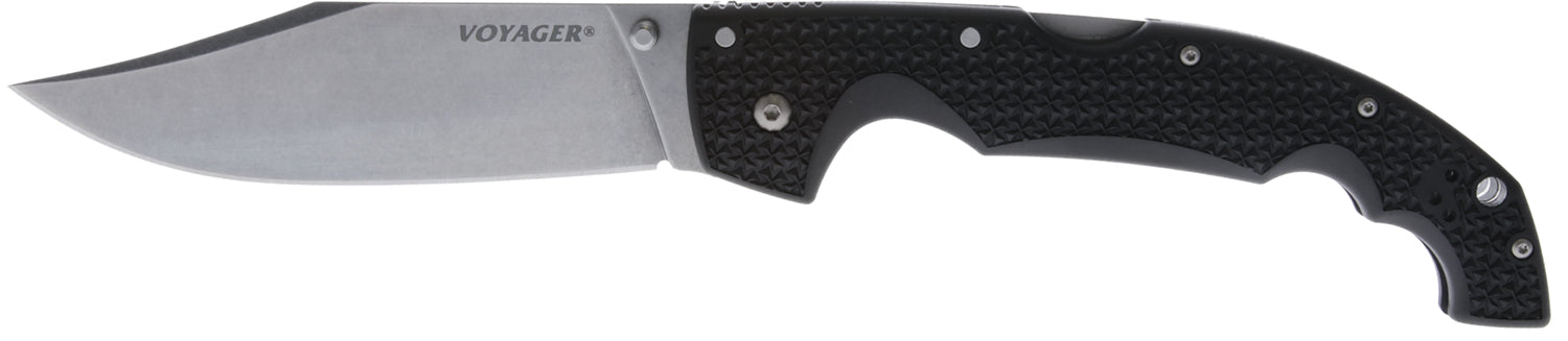 Cold Steel CS29AXB Voyager XL 5.50" Folding Drop Point, Stonewashed AUS-10A Blade, Black Textured Griv-Ex Handle and Clip