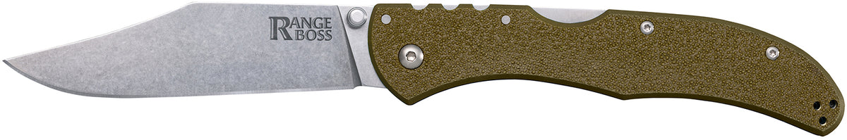 Cold Steel CS20KR7 Range Boss Folding Clip Point, Stonewashed 4034 SS Blade, OD Green Glass-Reinforced Handle
