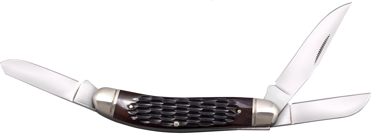 Cold Steel CSFLGSTKMJ Gentleman's Stockman Folder, Clip/Sheepsfoot/Spey 8Cr13MoV Blades, Brown Jigged Bone Handle